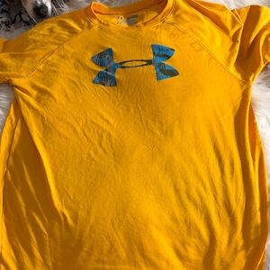 Under Armour Kids Bright Yellow Tee with Blue Logo